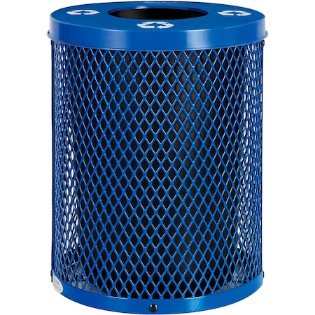 Global Industrial Outdoor Diamond Steel Recycling Can w/Flat Lid, 36 Gallon, Blue 261958BL